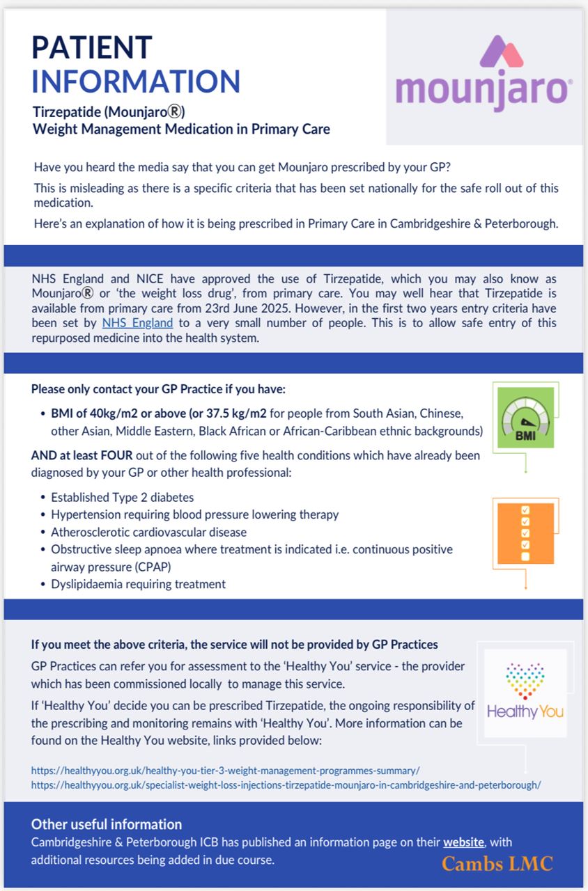 Patient information on Mounjaro